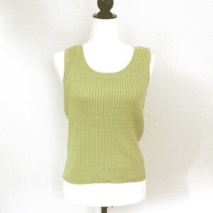 Vintage Chartreuse Sweater Vest Cable Knit Cotton Blend Tank Top Size Sm…